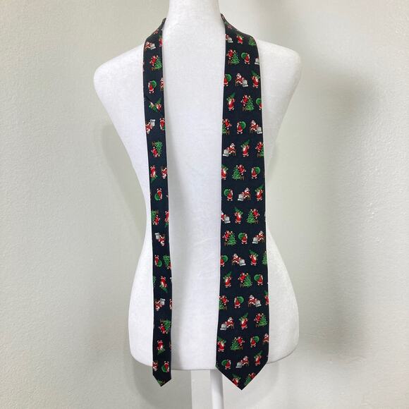 Santa Claus Christmas Tie Men's Holiday Party Novelty Necktie Black Stripe - Picture 2 of 6